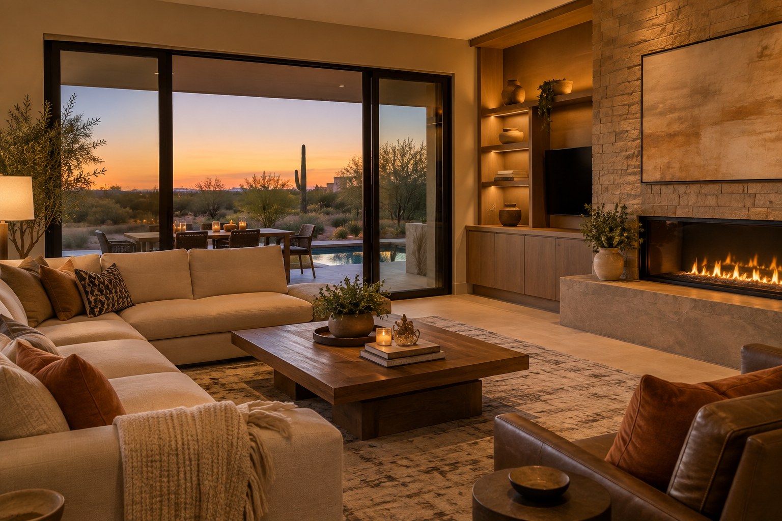 A cozy Arizona living room, illustrative